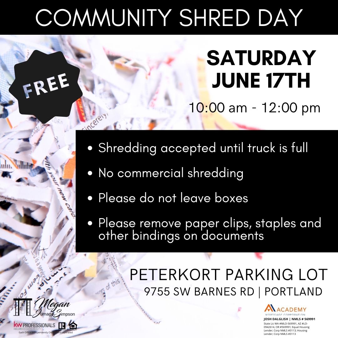 Shred Day is June 17th from 10 am - 12 noon